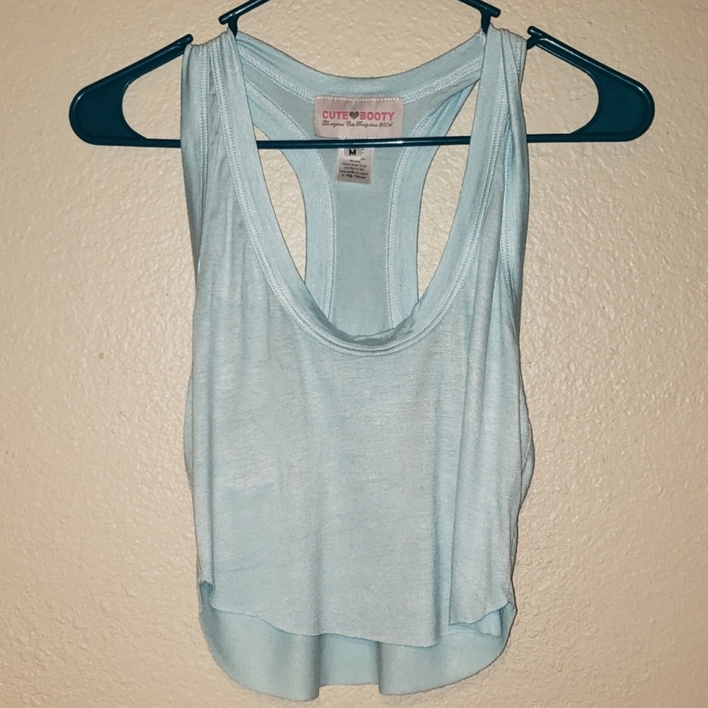 CBL Cute Booty Lounge Short Stop Cropped racerback Tank Top Powder Baby Blue M - Picture 5 of 7